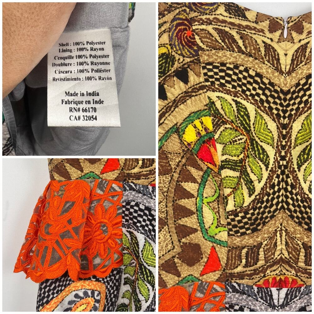 Hemant & Nandita Embroidered SZ 2 Peplum Dress Boho Artsy Multicolor - Picture 8 of 13